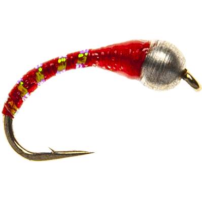 Turrall Silver Bead Epoxy Red & Pearl Rib Buzzer Trout Fly